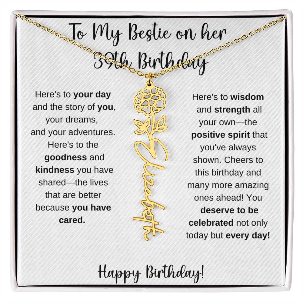 To My Bestie Happy 39th Birthday - Flower Name Necklace