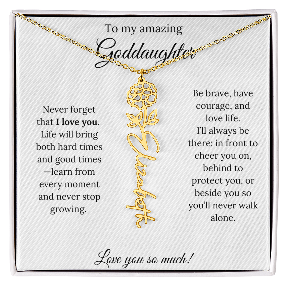 Never Forget I Love You Goddaughter Necklace – Personalized Birth Flower Jewelry + Quote Card Gift for Birthday