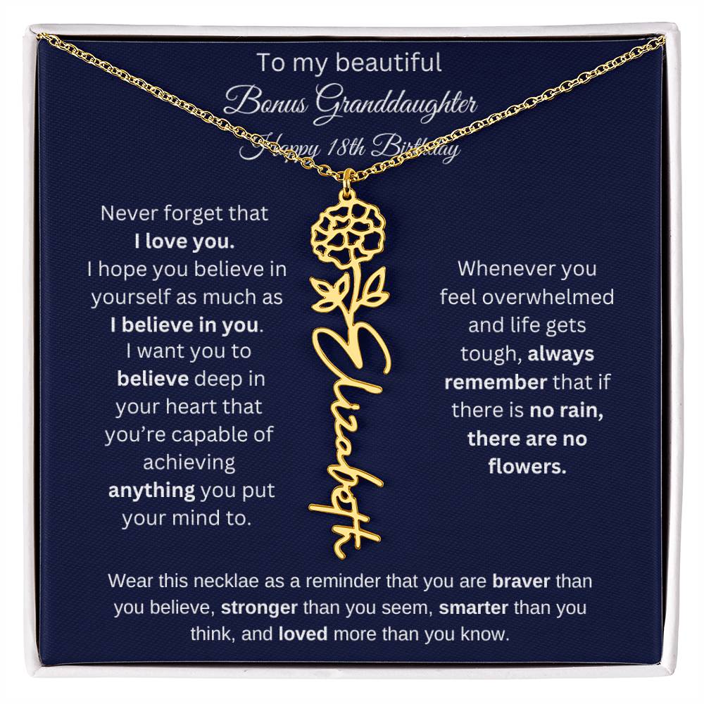 Bonus Granddaughter 18th Birthday | I Love You | Flower Name Necklace