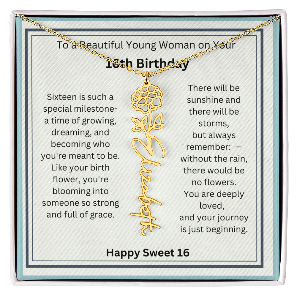 Sweet 16 Birth Flower Name Necklace Gift 2