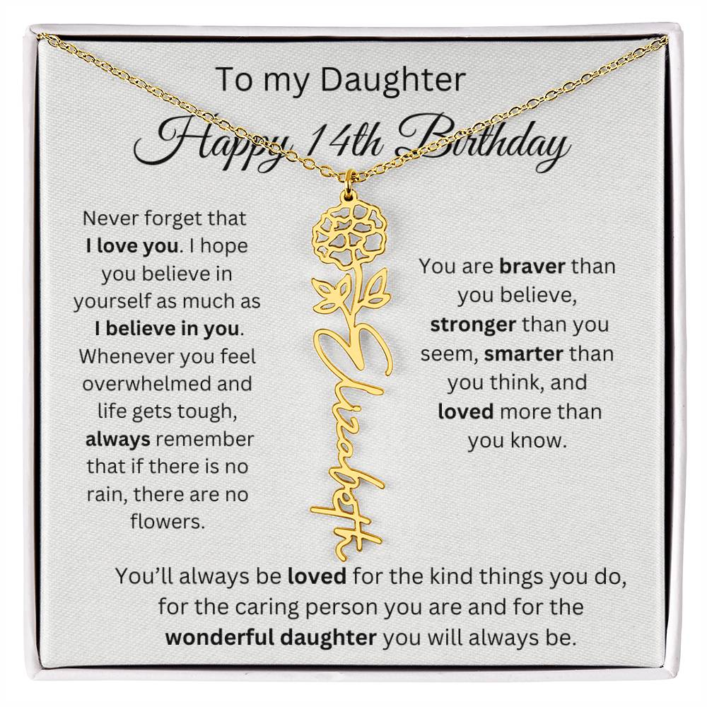 Happy 14th Birthday - Flower Name Necklace