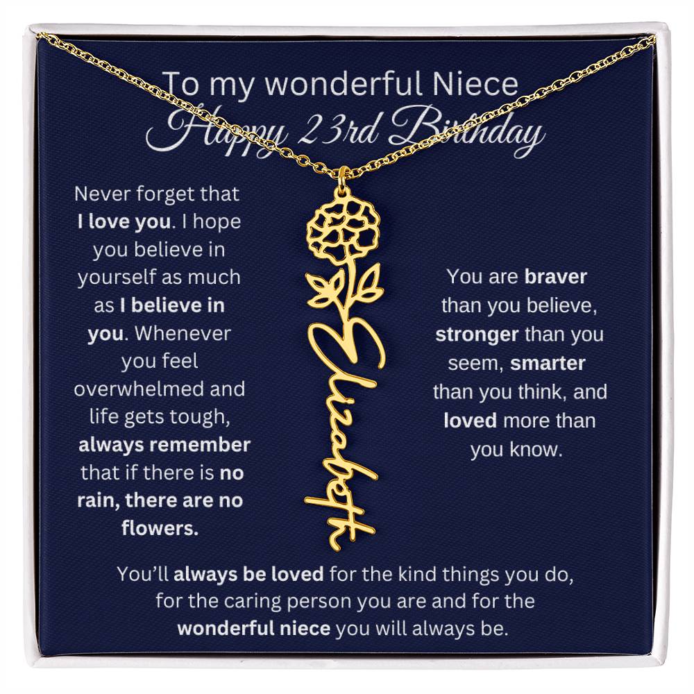 To My Wonderful Niece | Happy 23rd Birthday | Flower Name Necklace