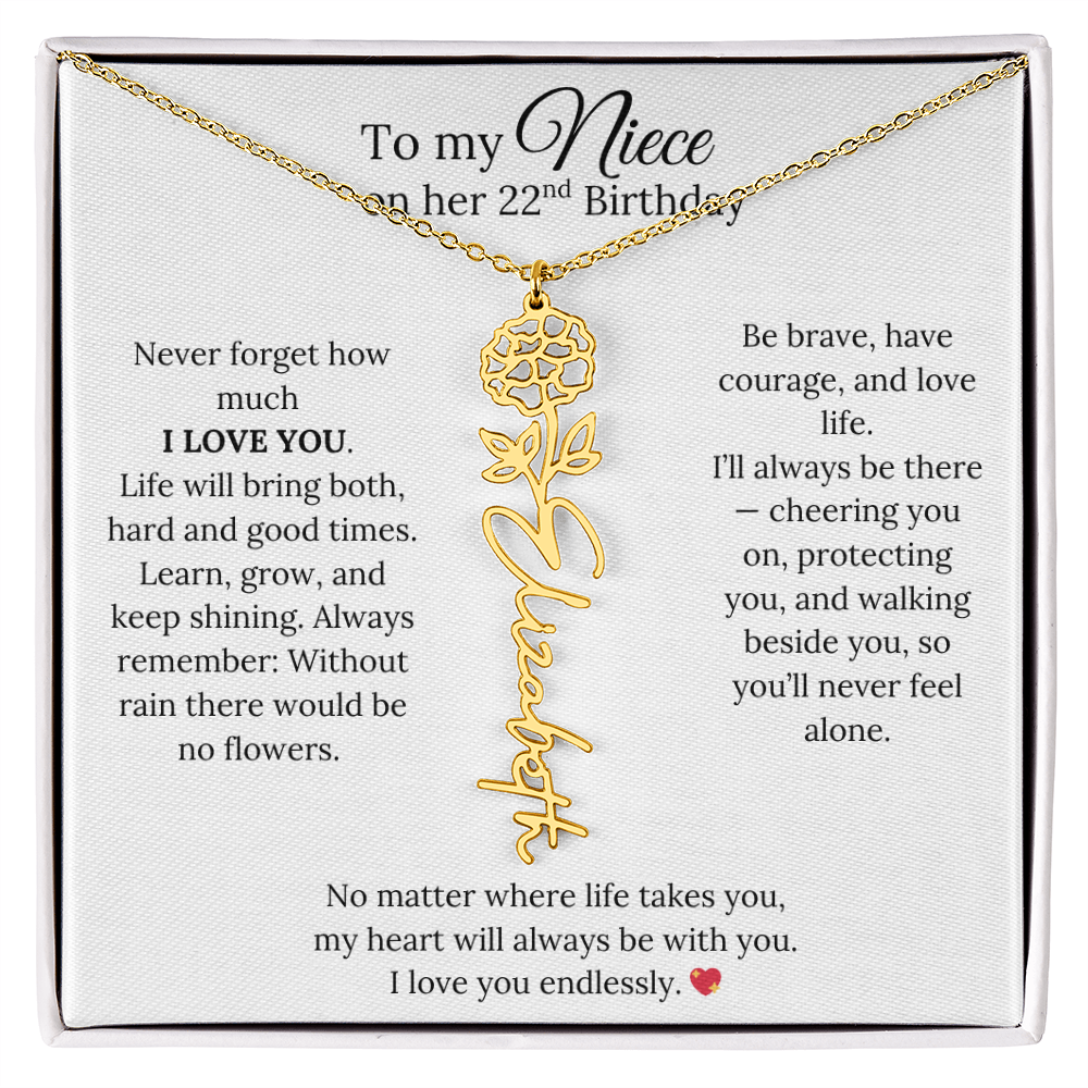 22nd Birthday Gift from Aunt - Personalized Birth Flower Name Necklace