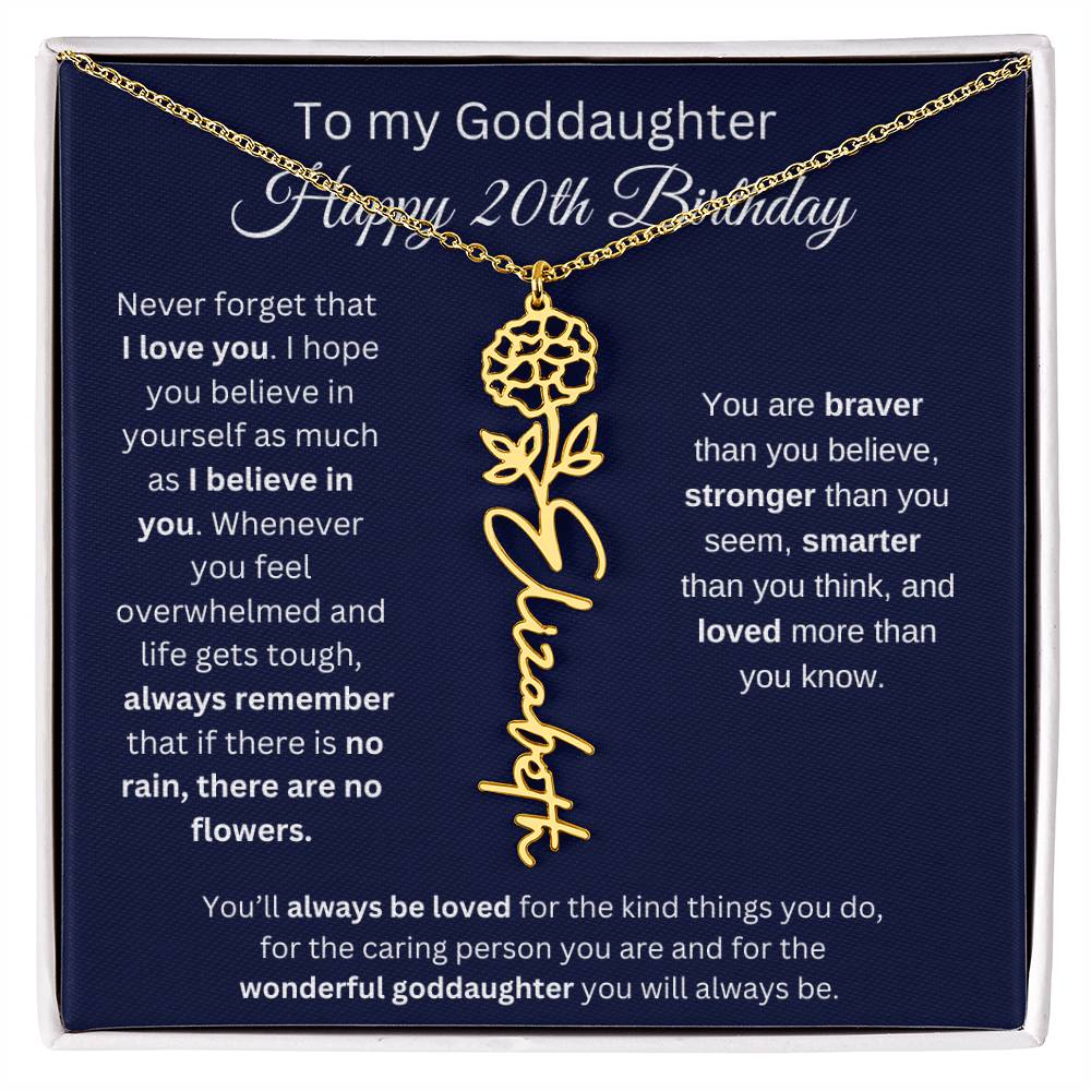 To My Goddaughter - Happy 20th Birthday - Flower Name Necklace