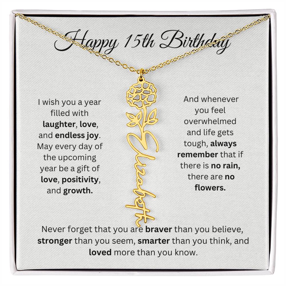 Happy 15th Birthday - Flower Name Necklace