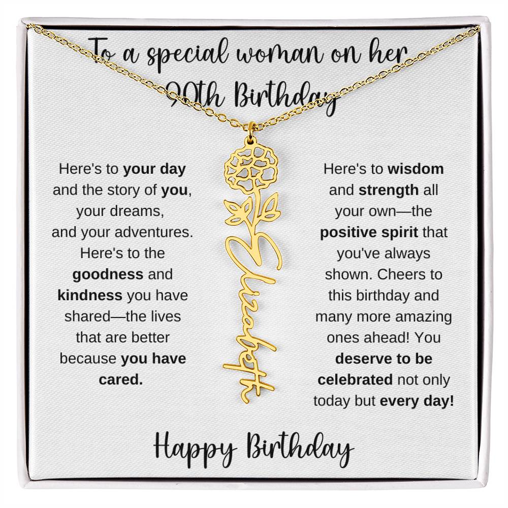 90th Birthday - Flower Name Necklace