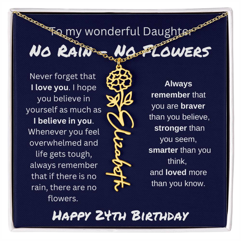 No Rain - No Flower | Happy 24th Birthday | Flower Name Necklace