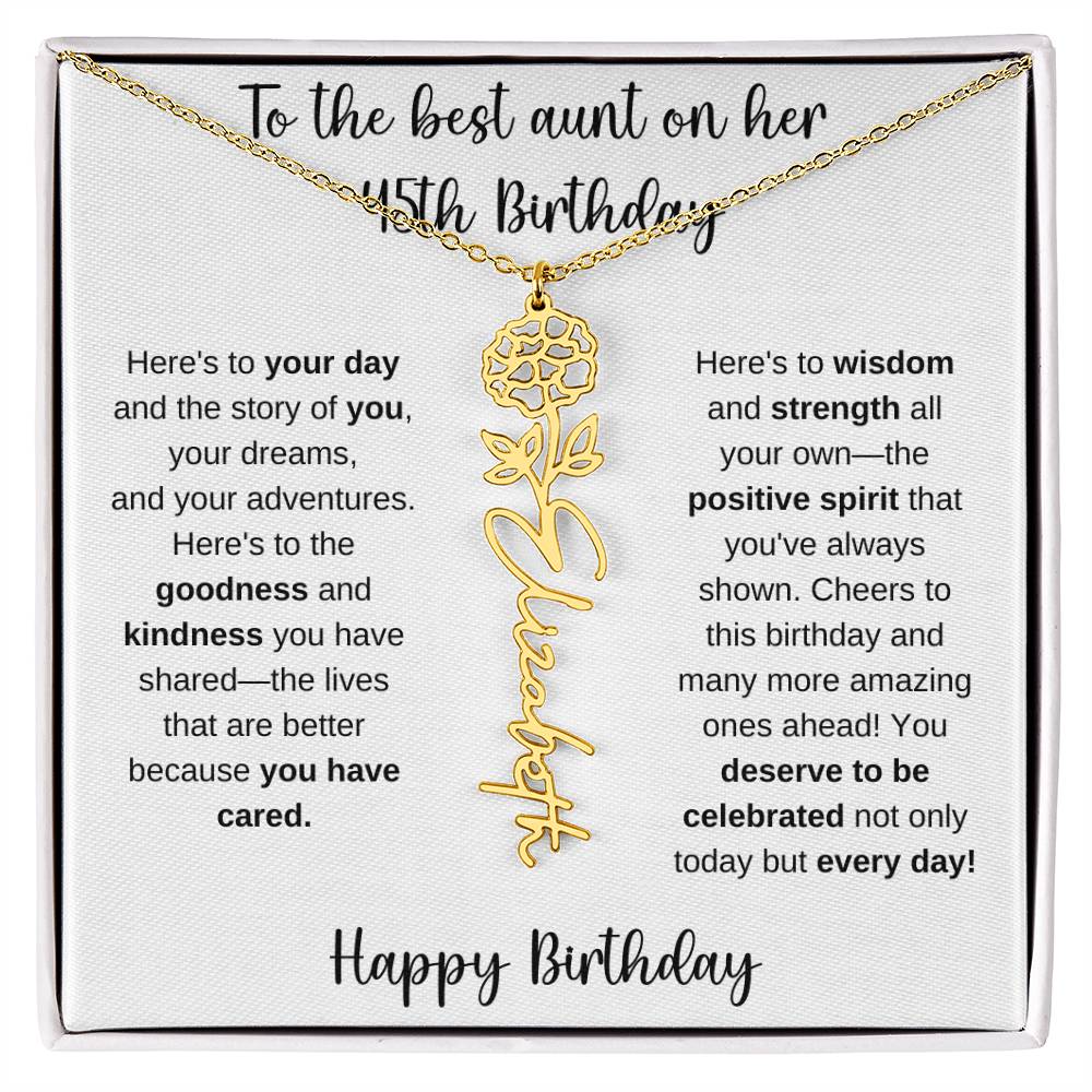 To The Best Aunt - Happy 45th Birthday | Flower Name Necklace