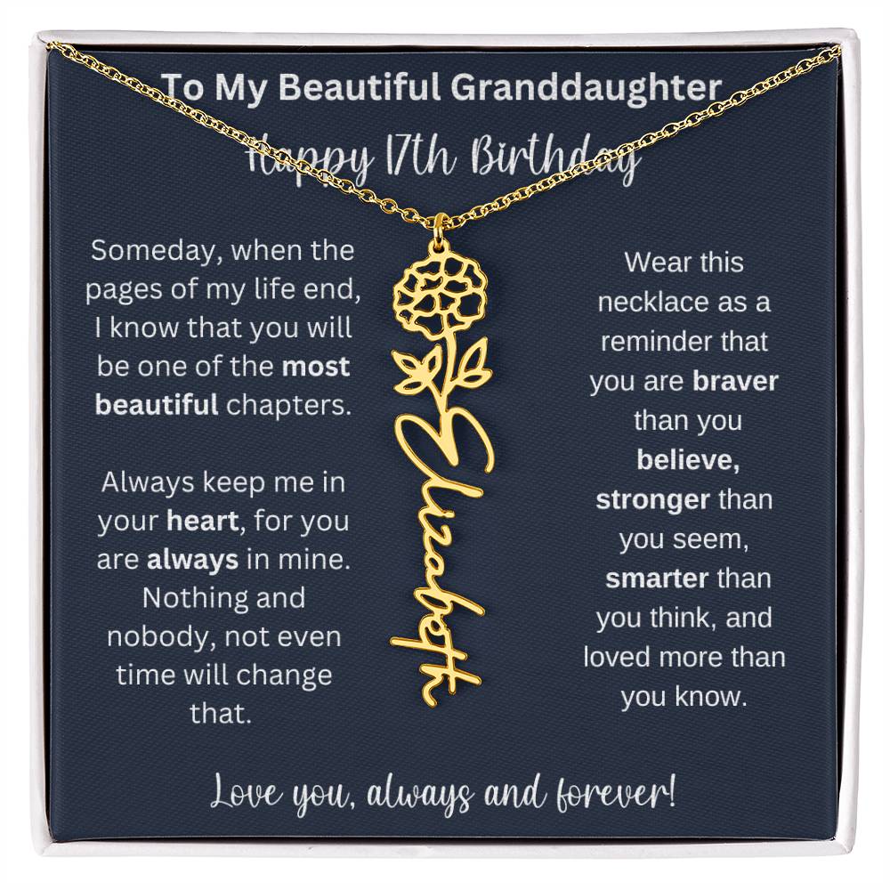 17th Birthday Gift For Granddaughter | Personalized Birth Flower Name Necklace
