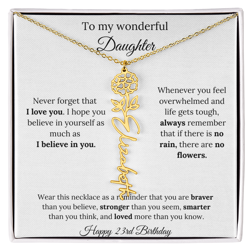 Daughter Jewelry 23rd Birthday Gift - Flower Name Necklace