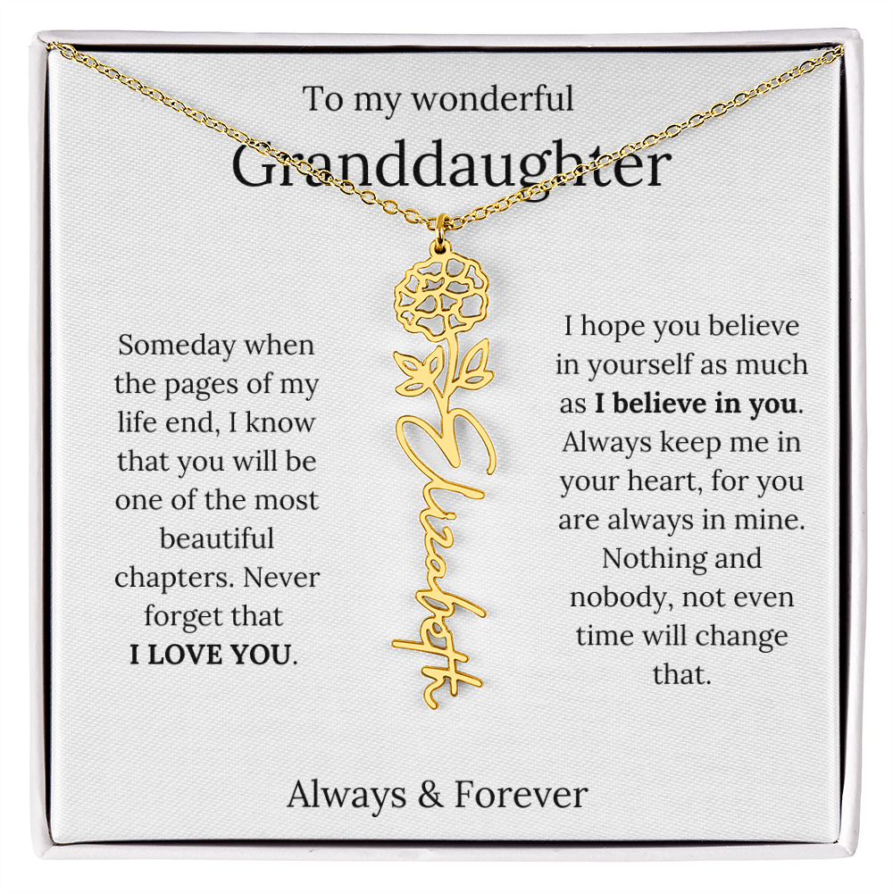 Granddaughter Personalized Keepsake Birth Flower Name Necklace