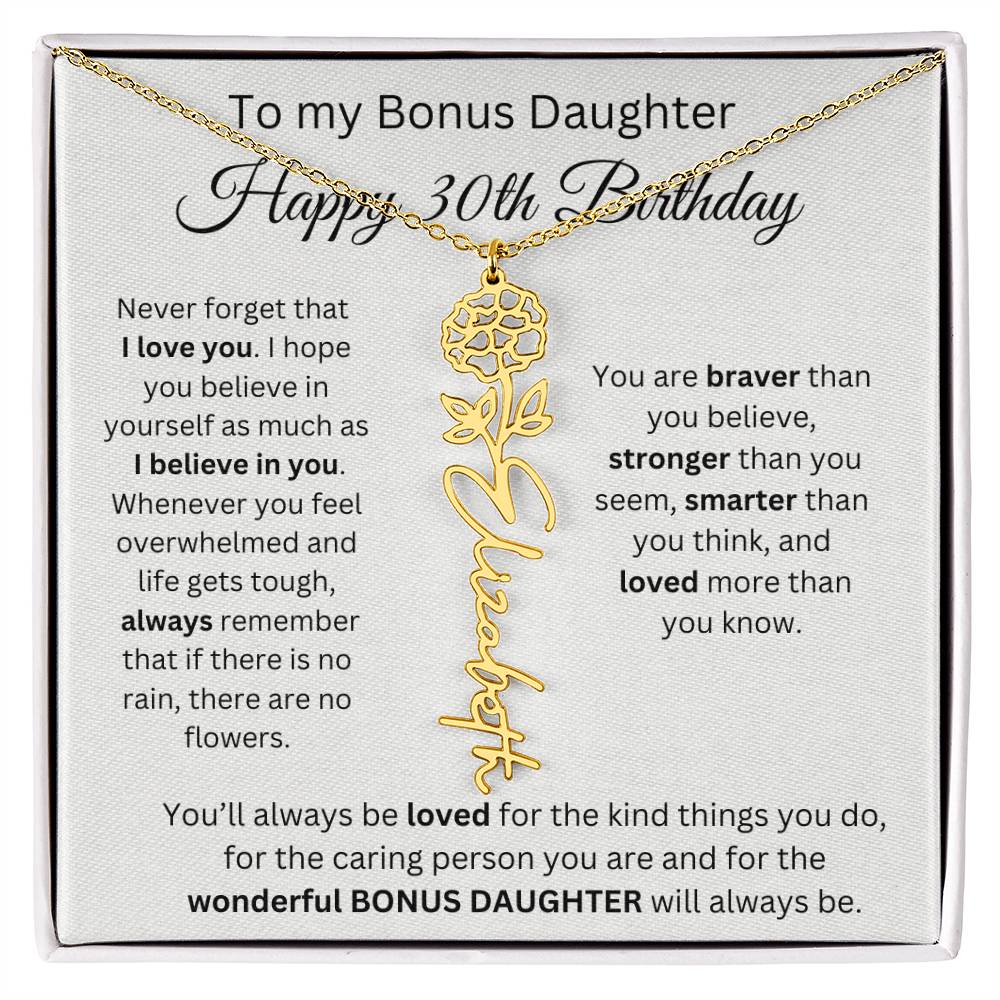 To My Bonus Daughter | Happy 30th Birthday | Flower Name Necklace