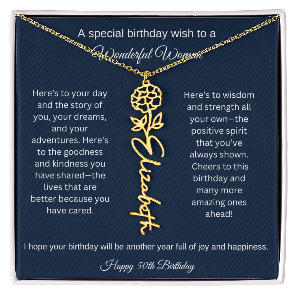 50th Birthday Gift Idea - Flower Name Necklace