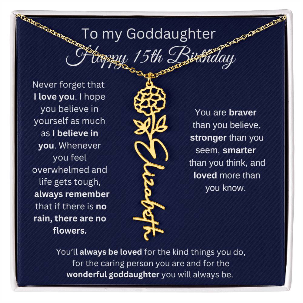 To My Goddaughter - Happy 15th Birthday - Flower Name Necklace