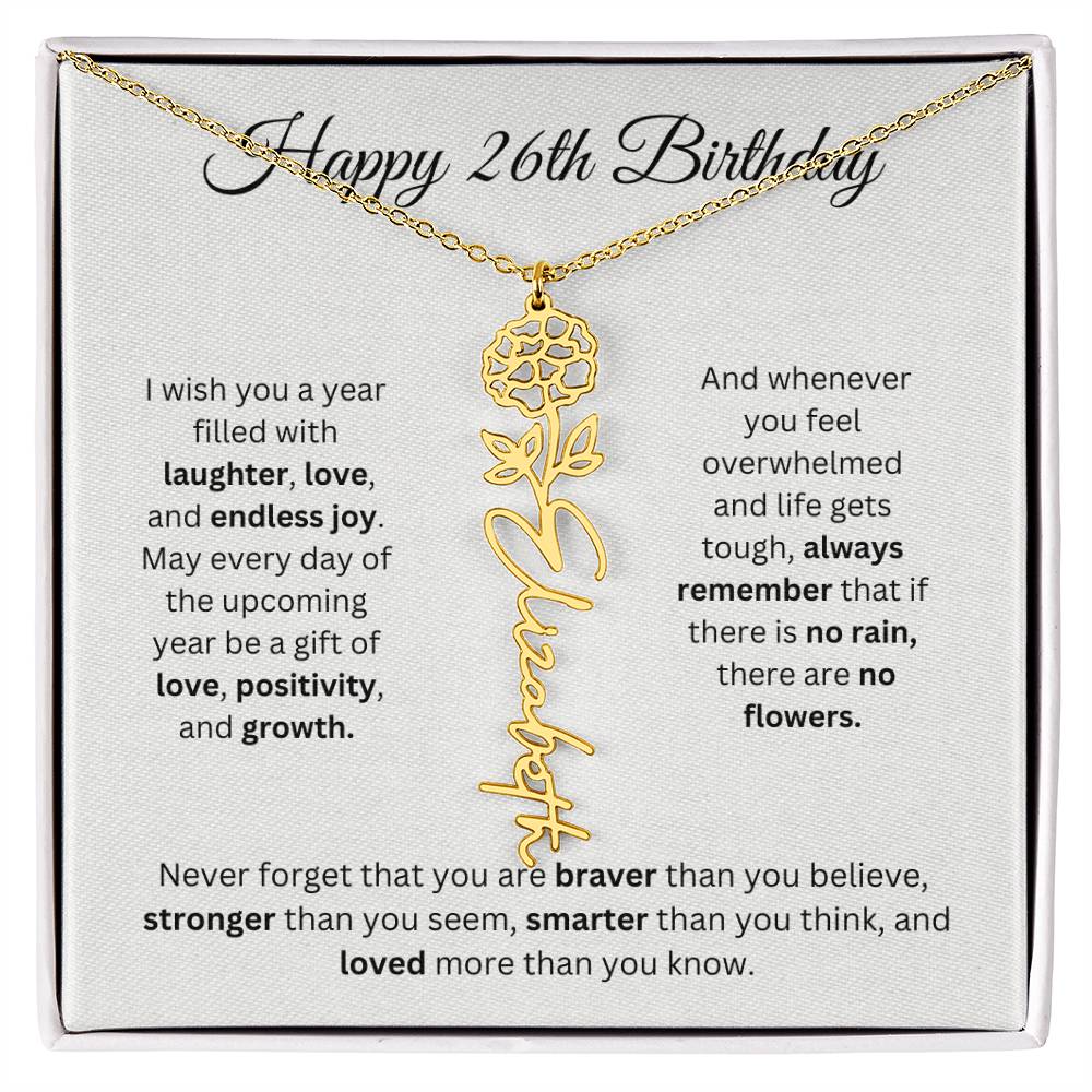 Happy 26th Birthday - Flower Name Necklace