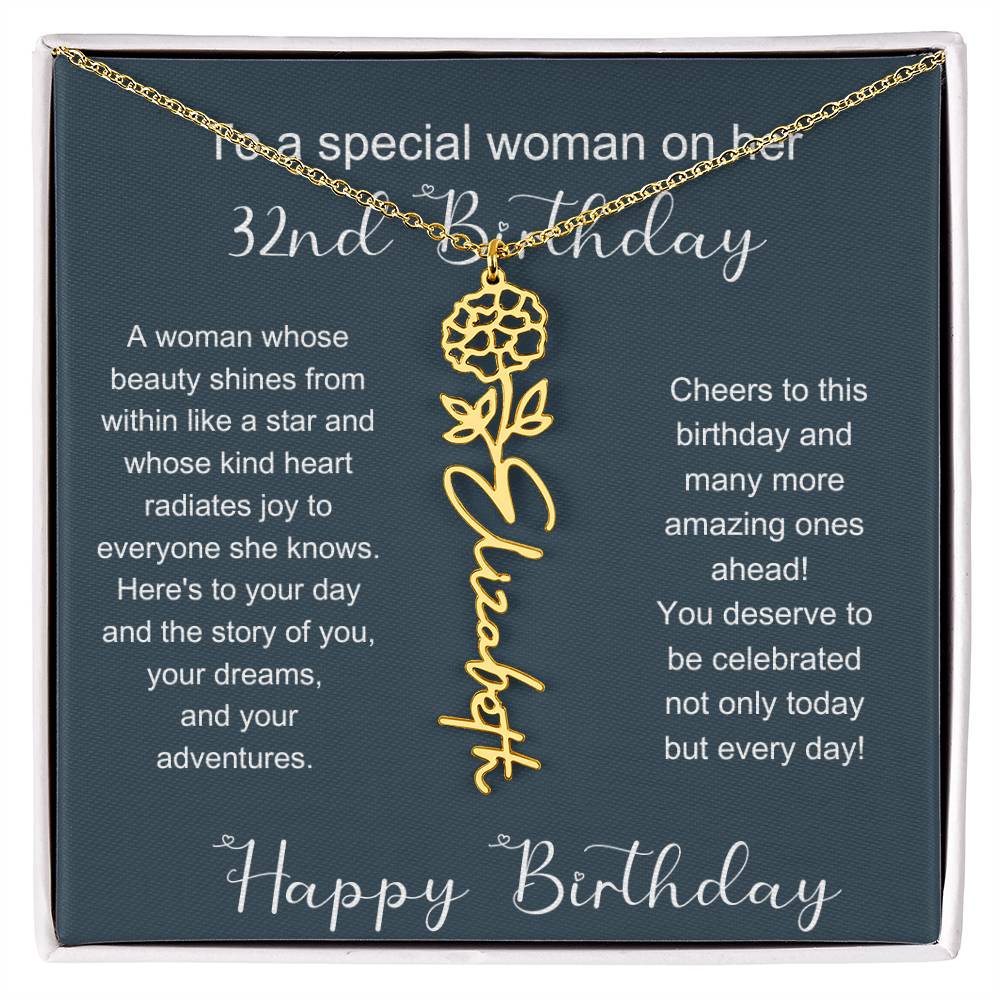 To A Special Woman On Her 32nd Birthday | Flower Name Necklace