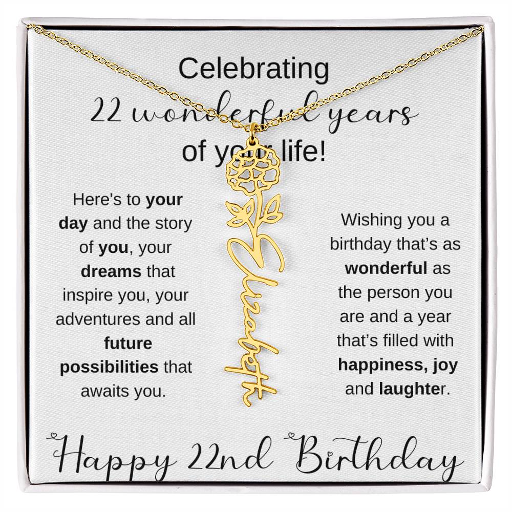 Happy 22nd Birthday | Flower Name Necklace