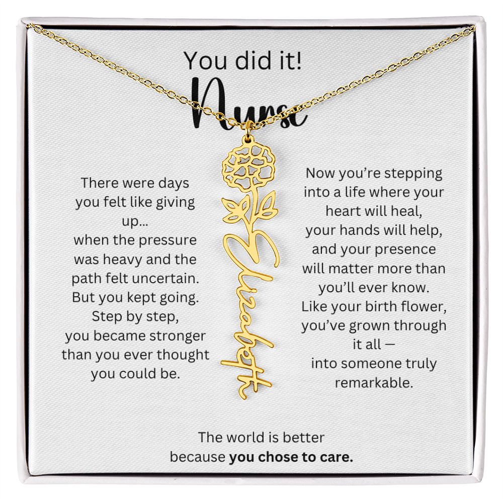 Meaningful Nurse Graduation Gift - Birth Flower Name Necklace