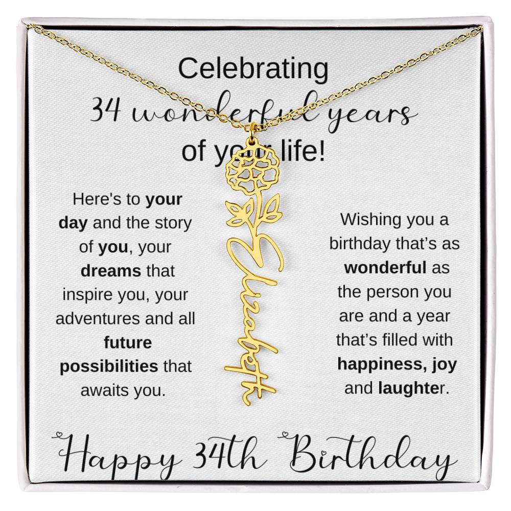 Happy 34th Birthday | Flower Name Necklace