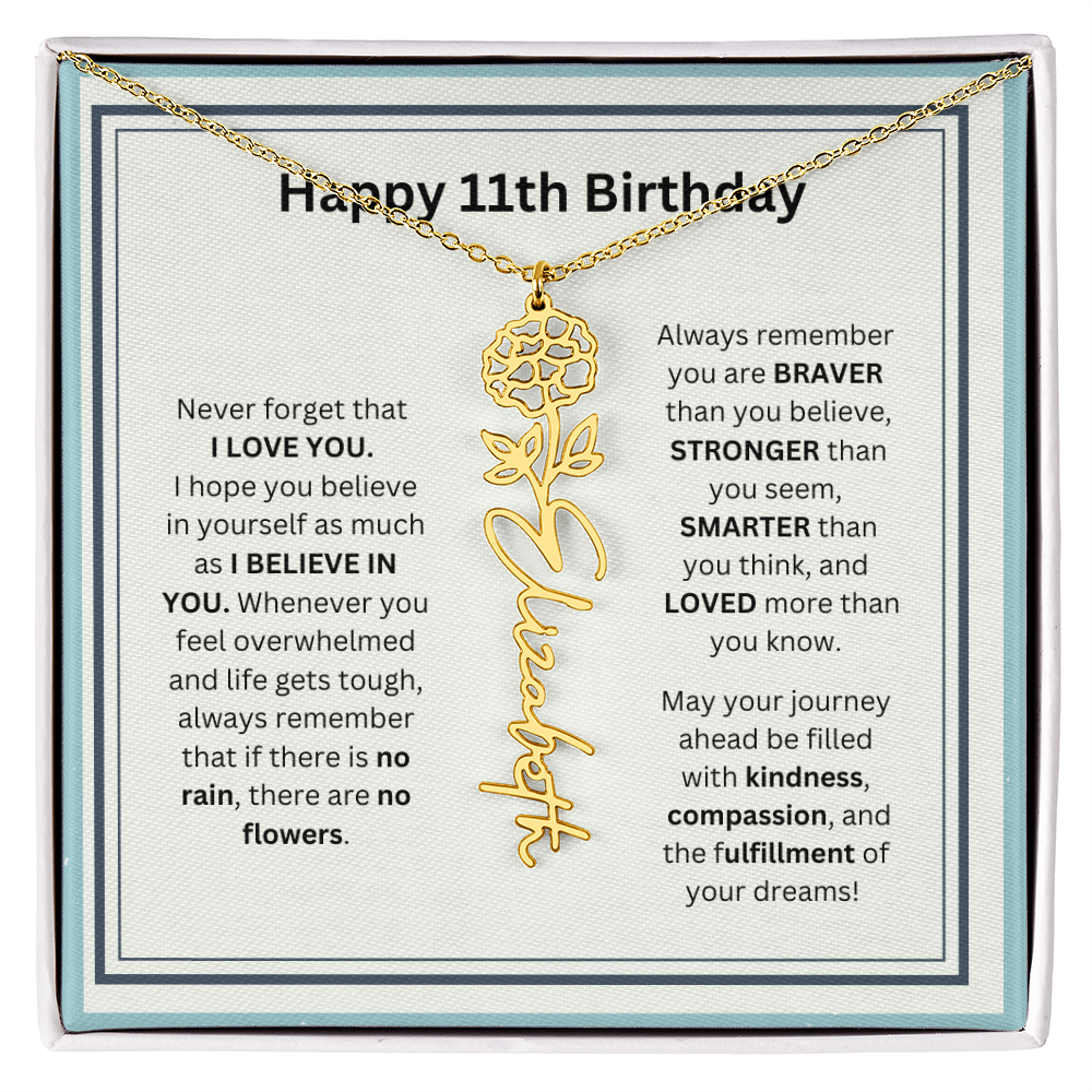 11th Personalized Birthday Gift - Flower Name Necklace
