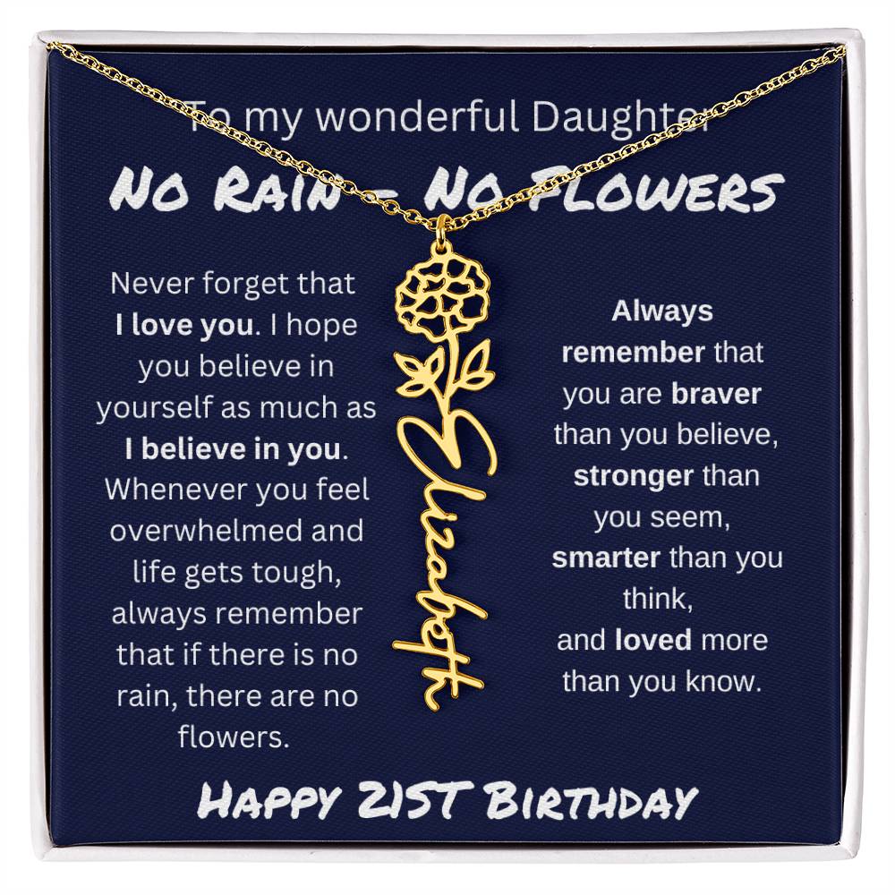 No Rain - No Flower | Happy 21st Birthday | Flower Name Necklace