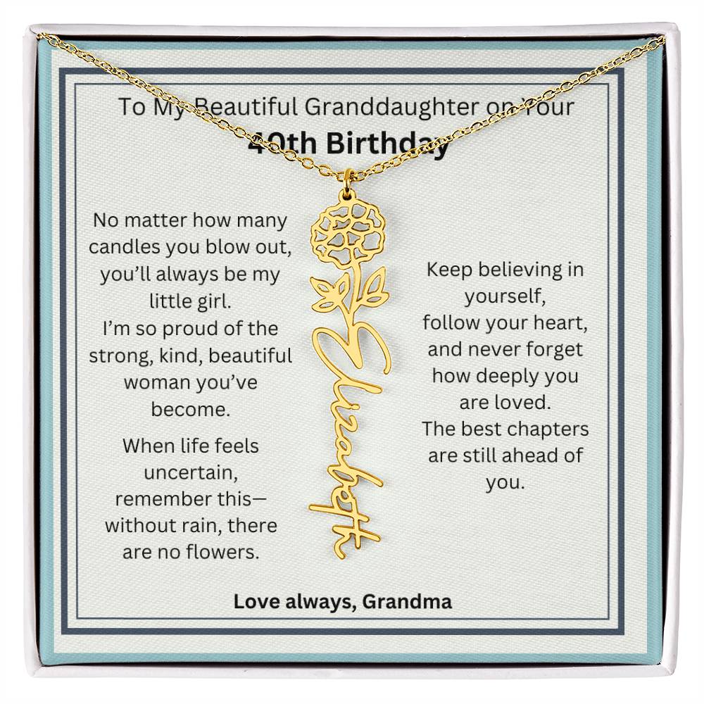 40th Birthday Gift for Granddaughter - Birth Flower Name Necklace