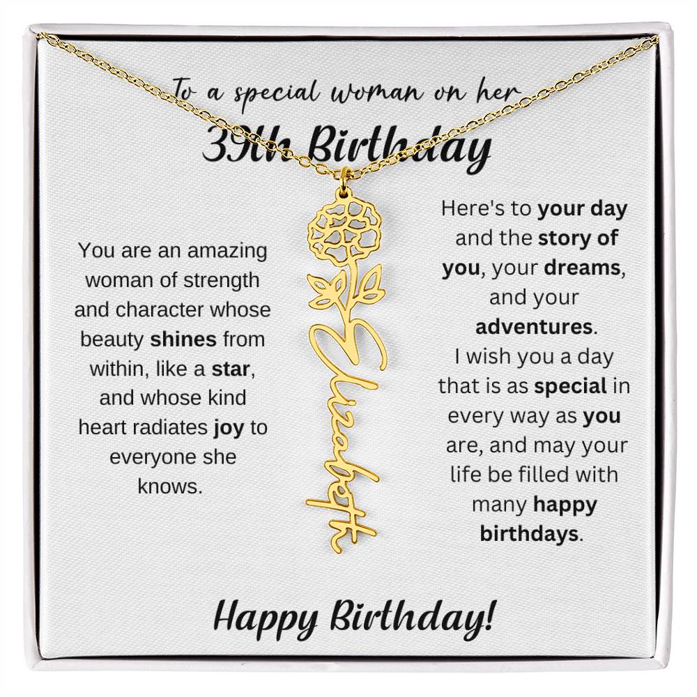 39th Birthday Gift Birthflower Necklace