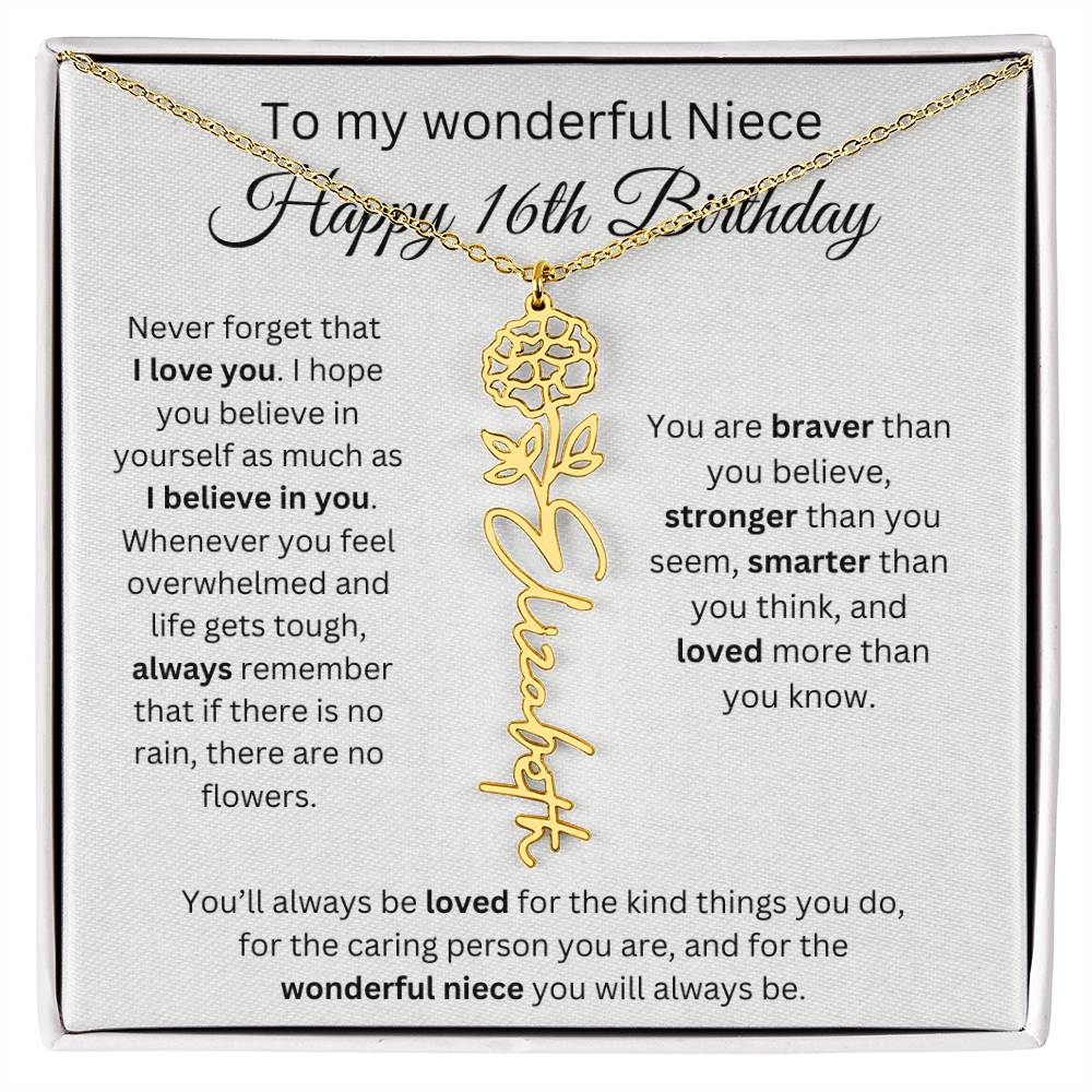 To My Wonderful Niece Happy 16th Birthday - Flower Name Necklace