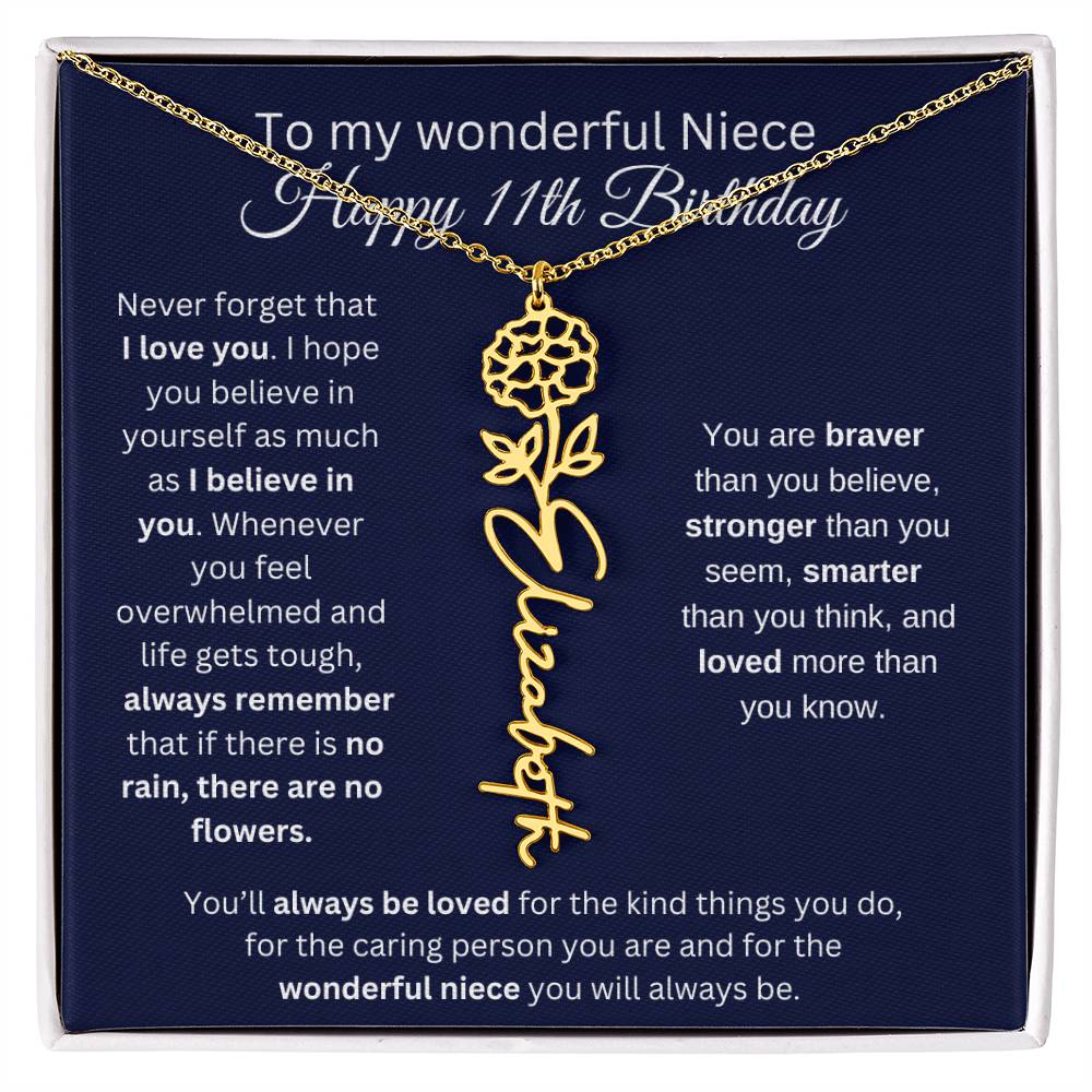 To My Wonderful Niece | Happy 11th Birthday | Flower Name Necklace
