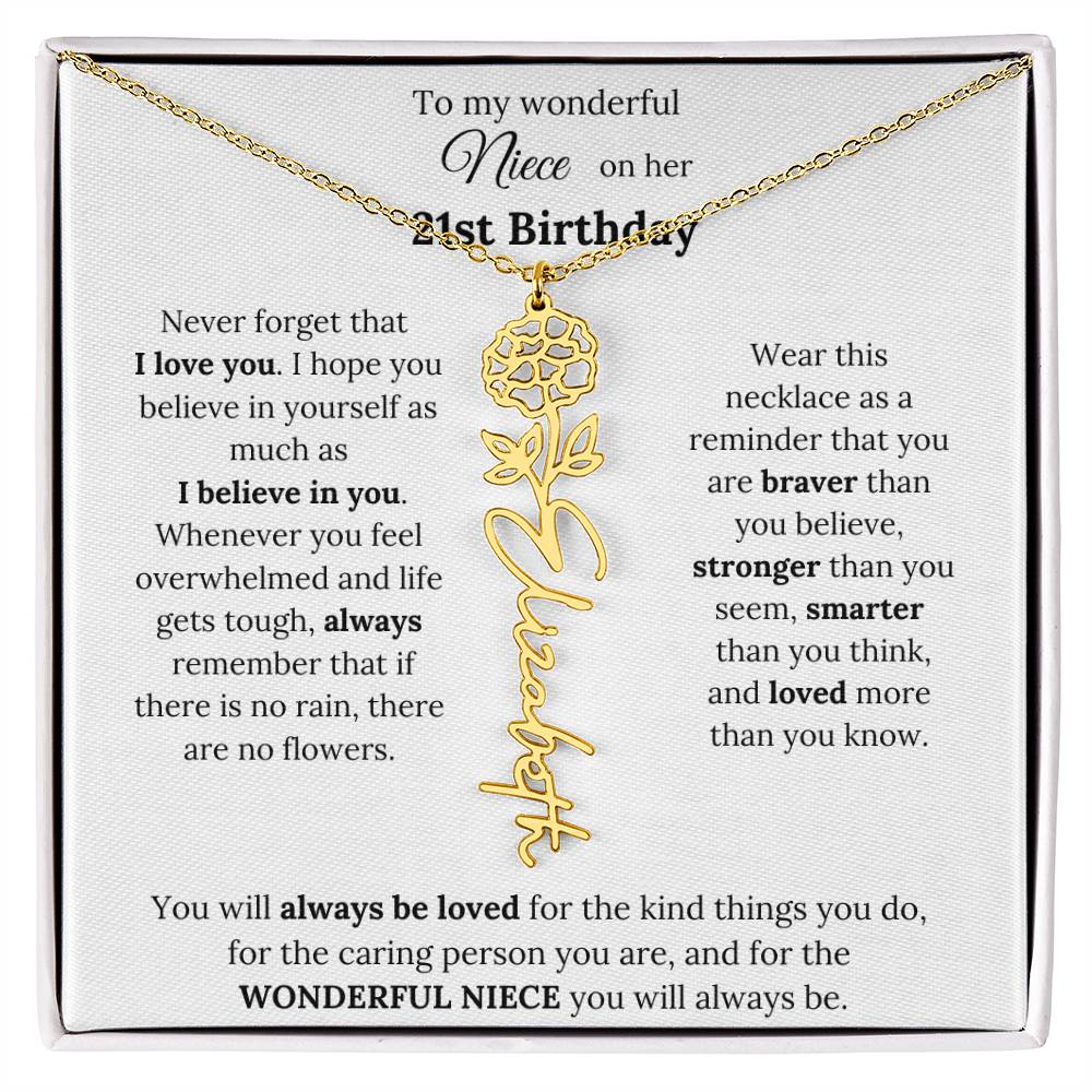 To My Wonderful Niece Happy 21st Birthday | Flower Name Necklace
