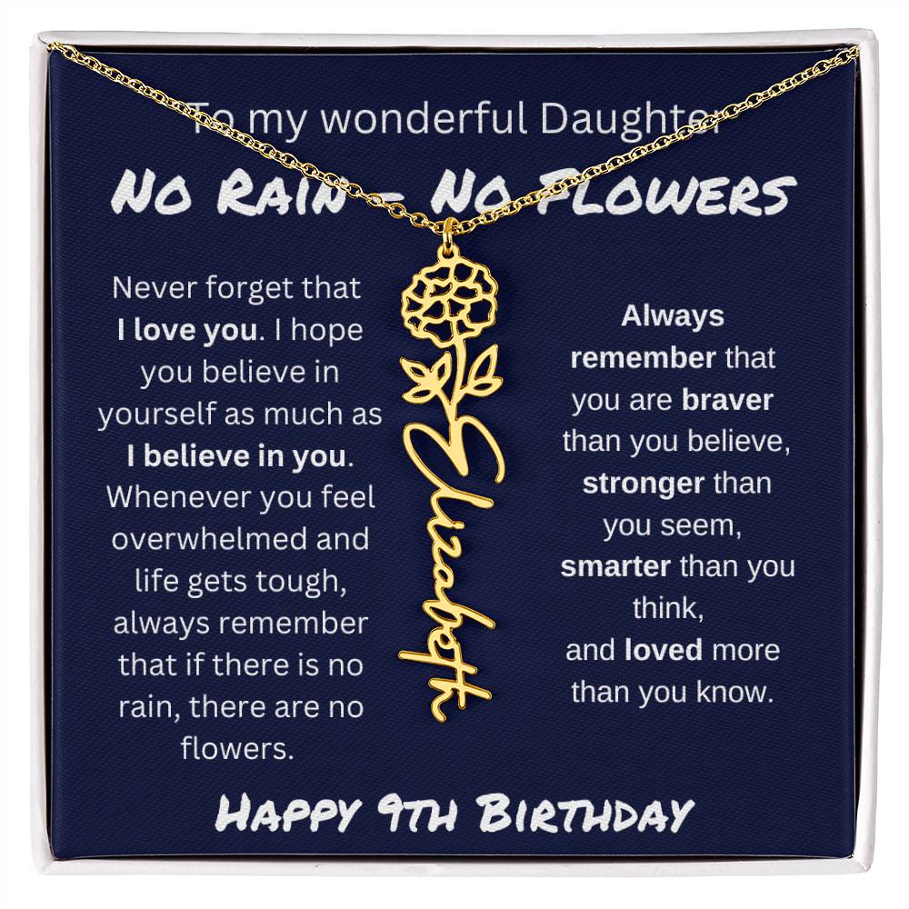 No Rain - No Flower | Happy 9th Birthday | Flower Name Necklace