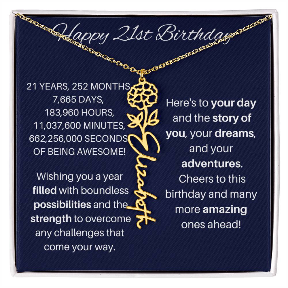 21st Birthday Birth Flower Necklace