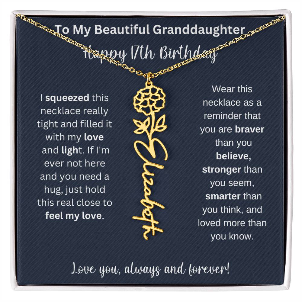 Flower Name Necklace 17th Birthday Necklace Gift To My Granddaughter