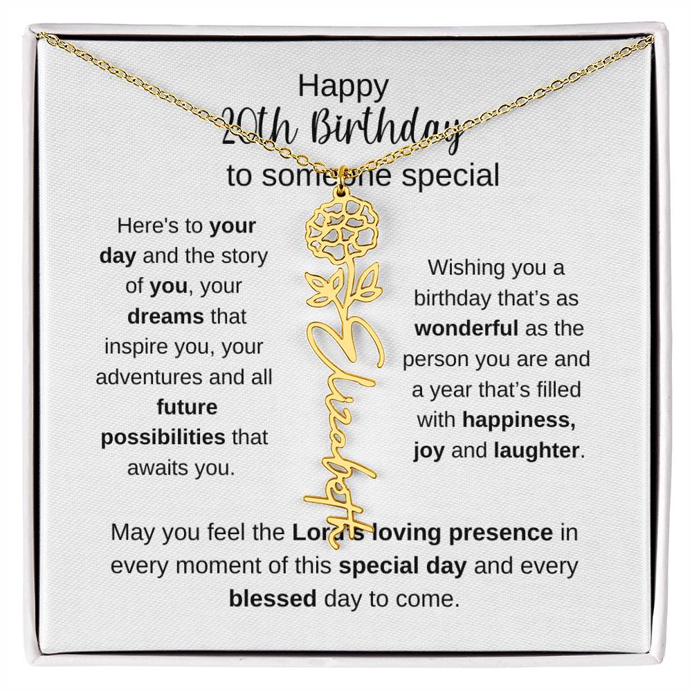 Happy 20th Birthday To Someone Special - Flower Name Necklace