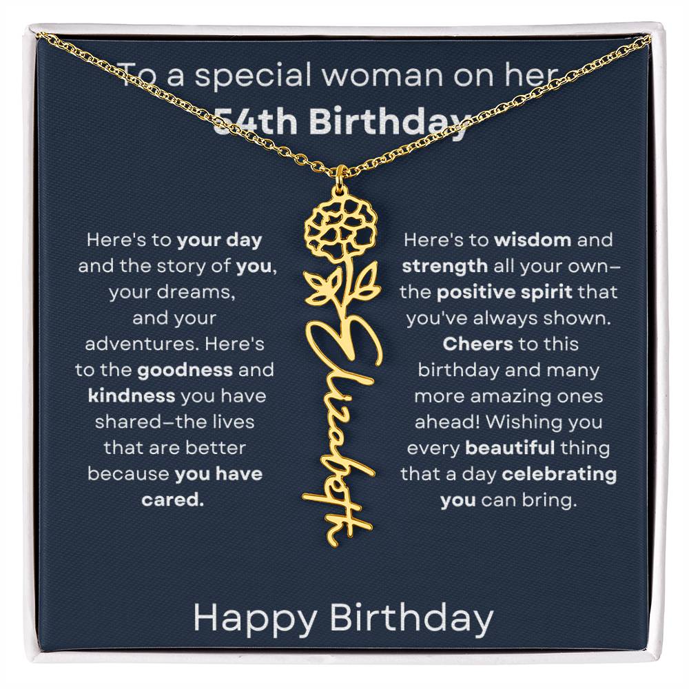 To A Special Woman On Her 54th Birthday - Flower Name Necklace