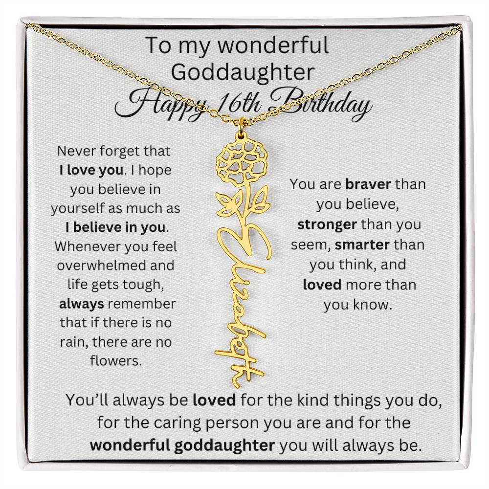 To My Wonderful Goddaughter - Happy 16th Birthday - Flower Name Necklace