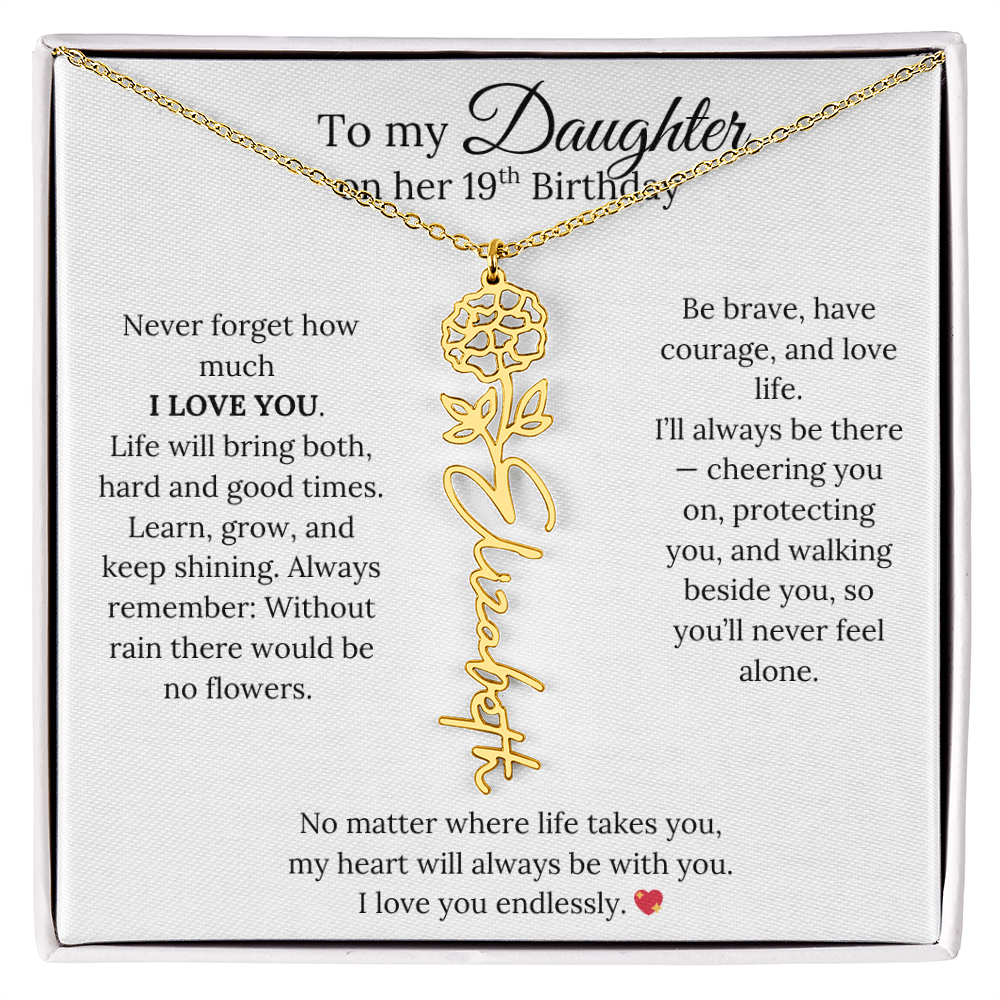 19th Birthday Gift from Mom - Personalized Flower Name Necklace