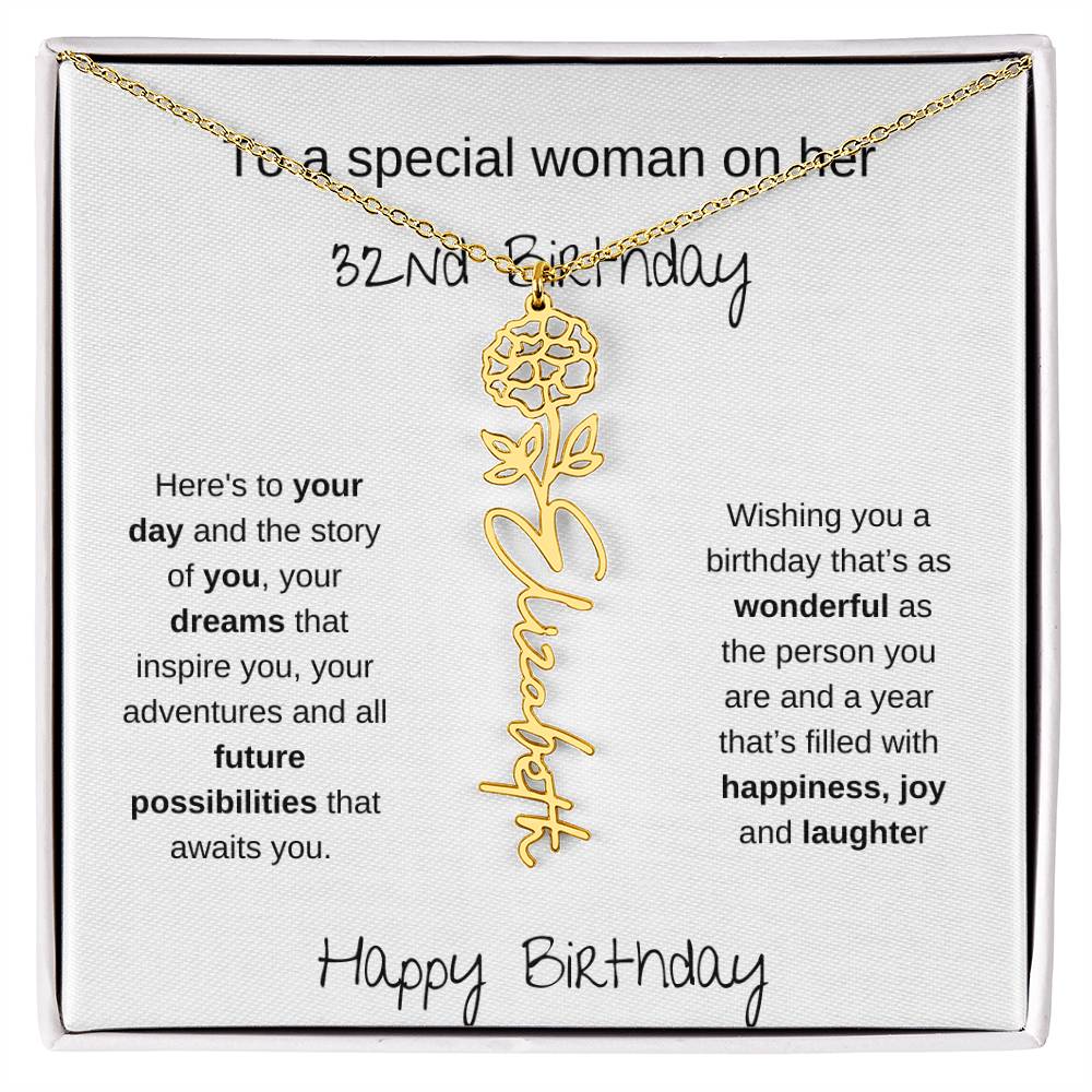 A Special Woman 32nd Birthday | Flower Name Necklace