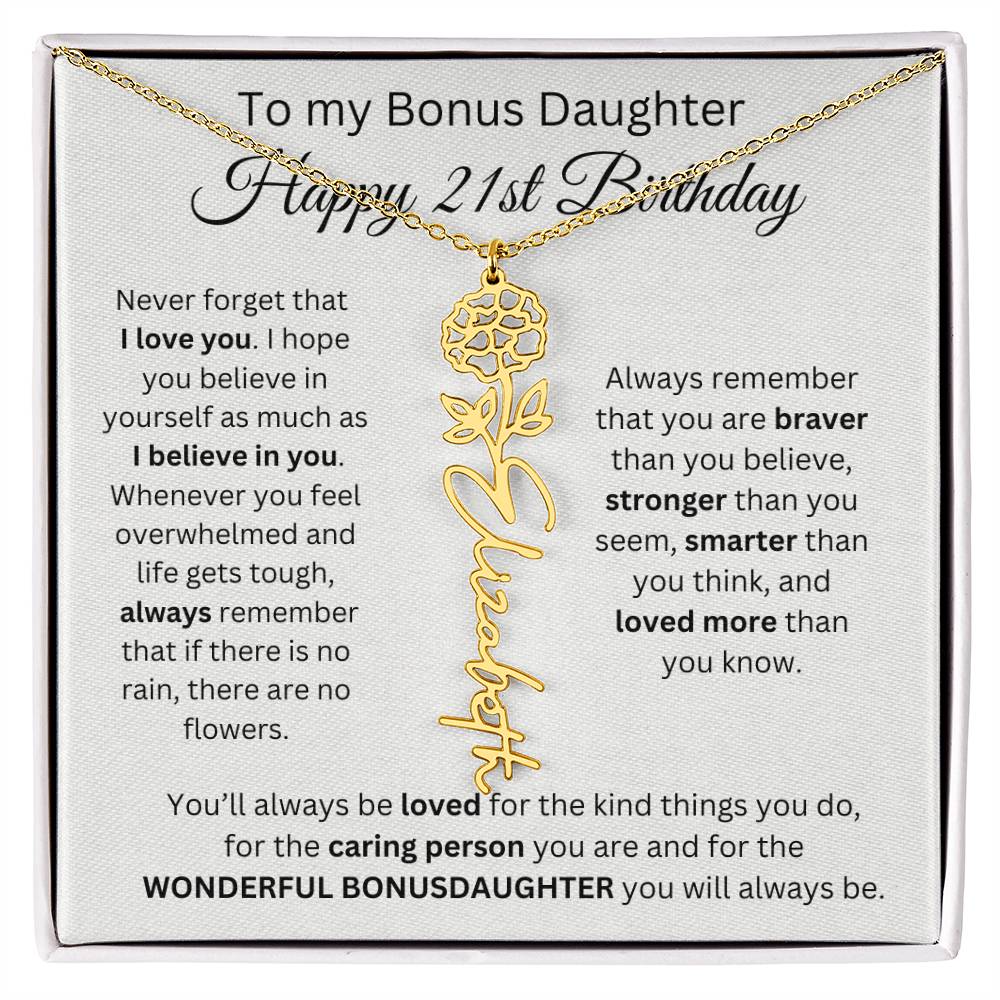 21st Birthday Gift To My Bonus Daughter | Flower Name Necklace