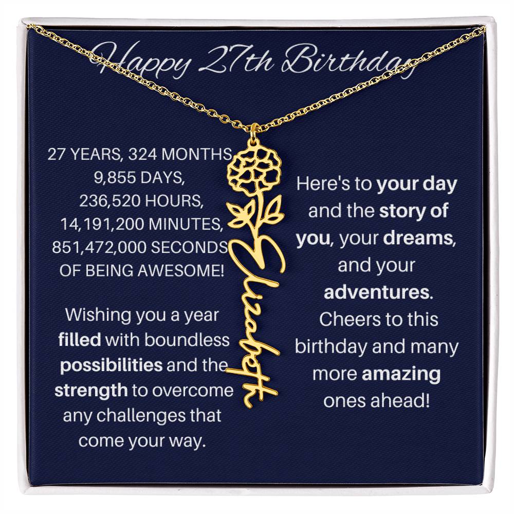 27th Birthday Birth Flower Necklace