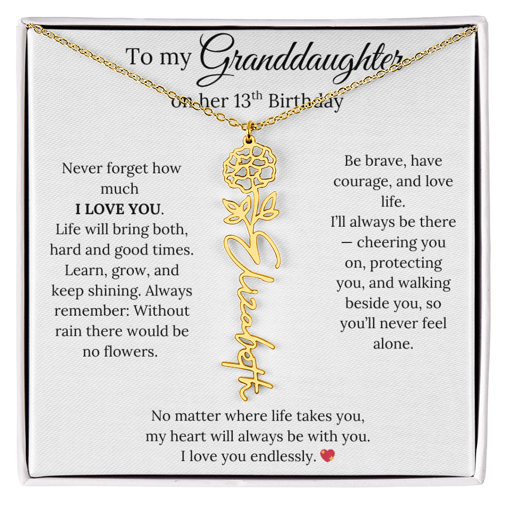 13th Birthday Gift For Granddaughter - Personalized Flower Name Necklace