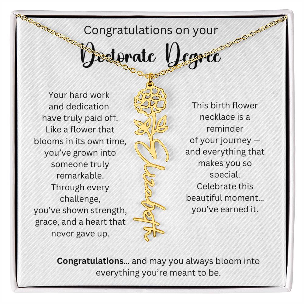 Personalized Doctorate Graduation Gift - Birth Flower Name Necklace