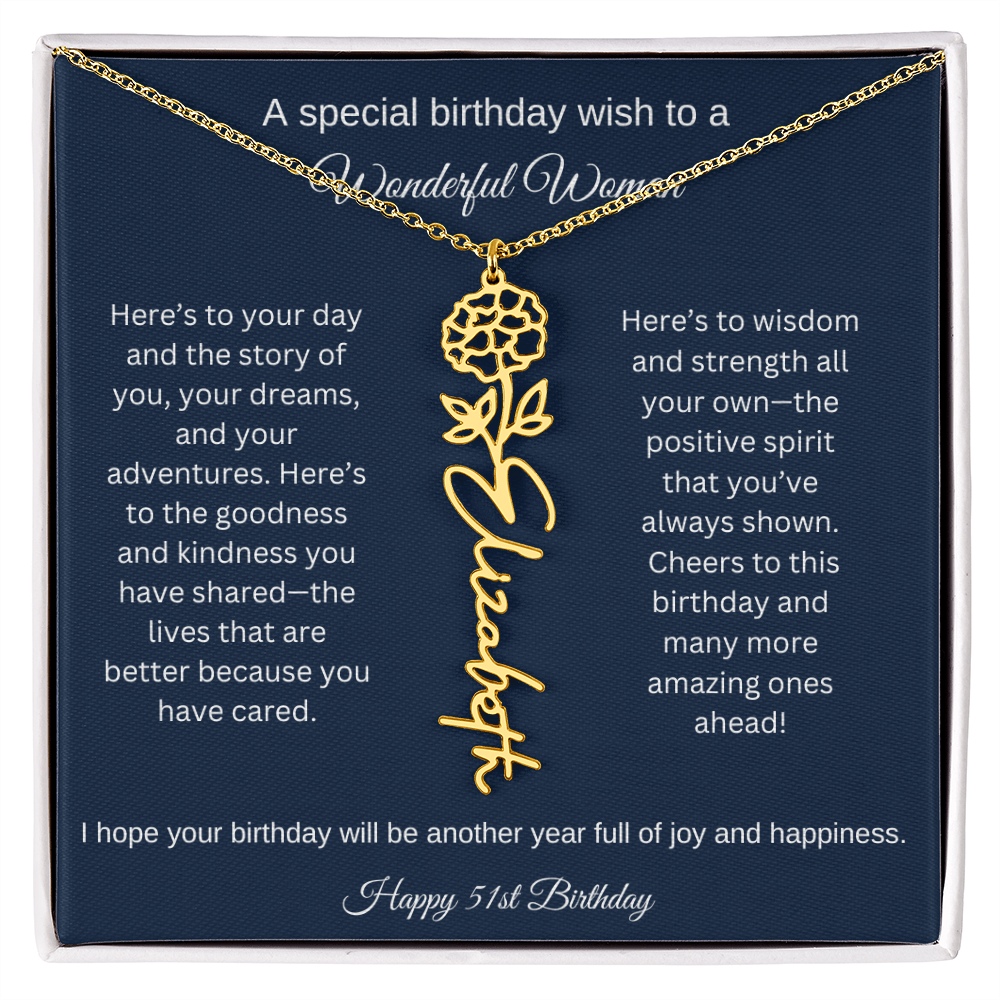 51st Birthday Gift Idea - Flower Name Necklace