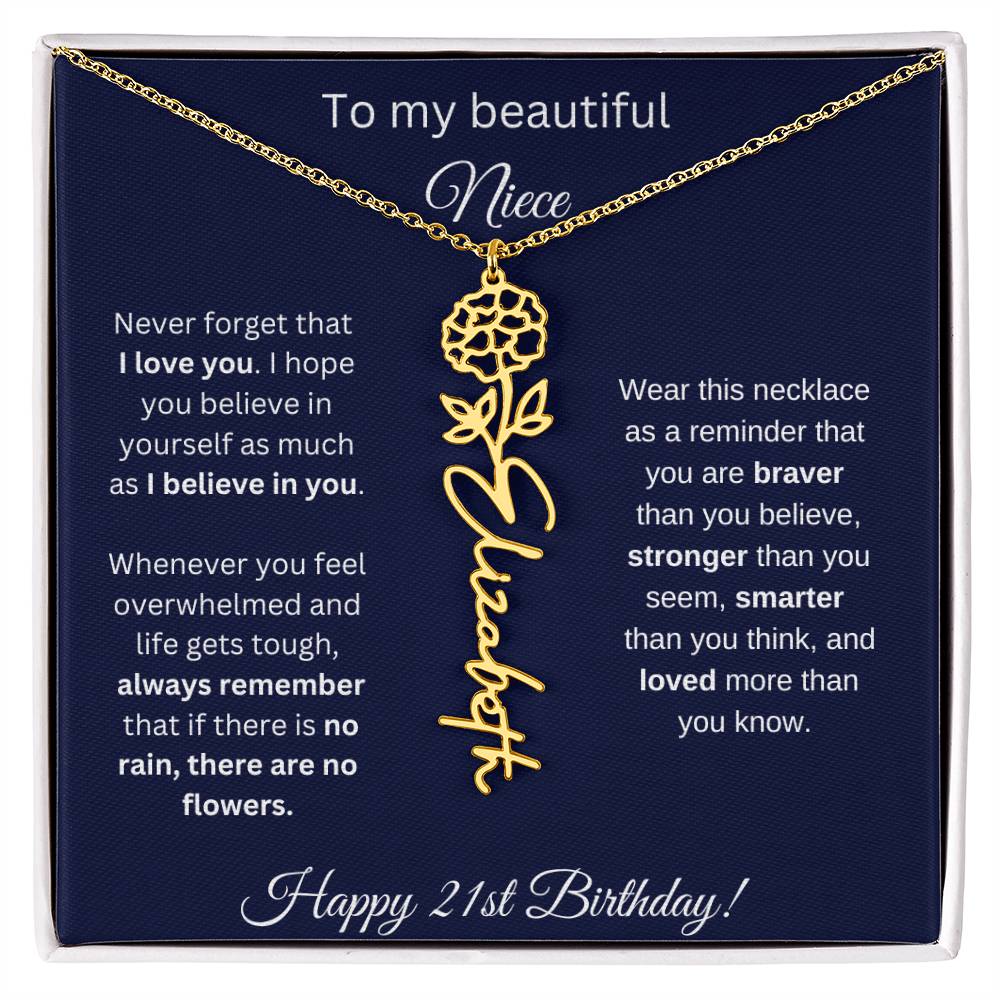 Niece 21st Birthday | Never Forget That I Love You | Birth Flower Name Necklace