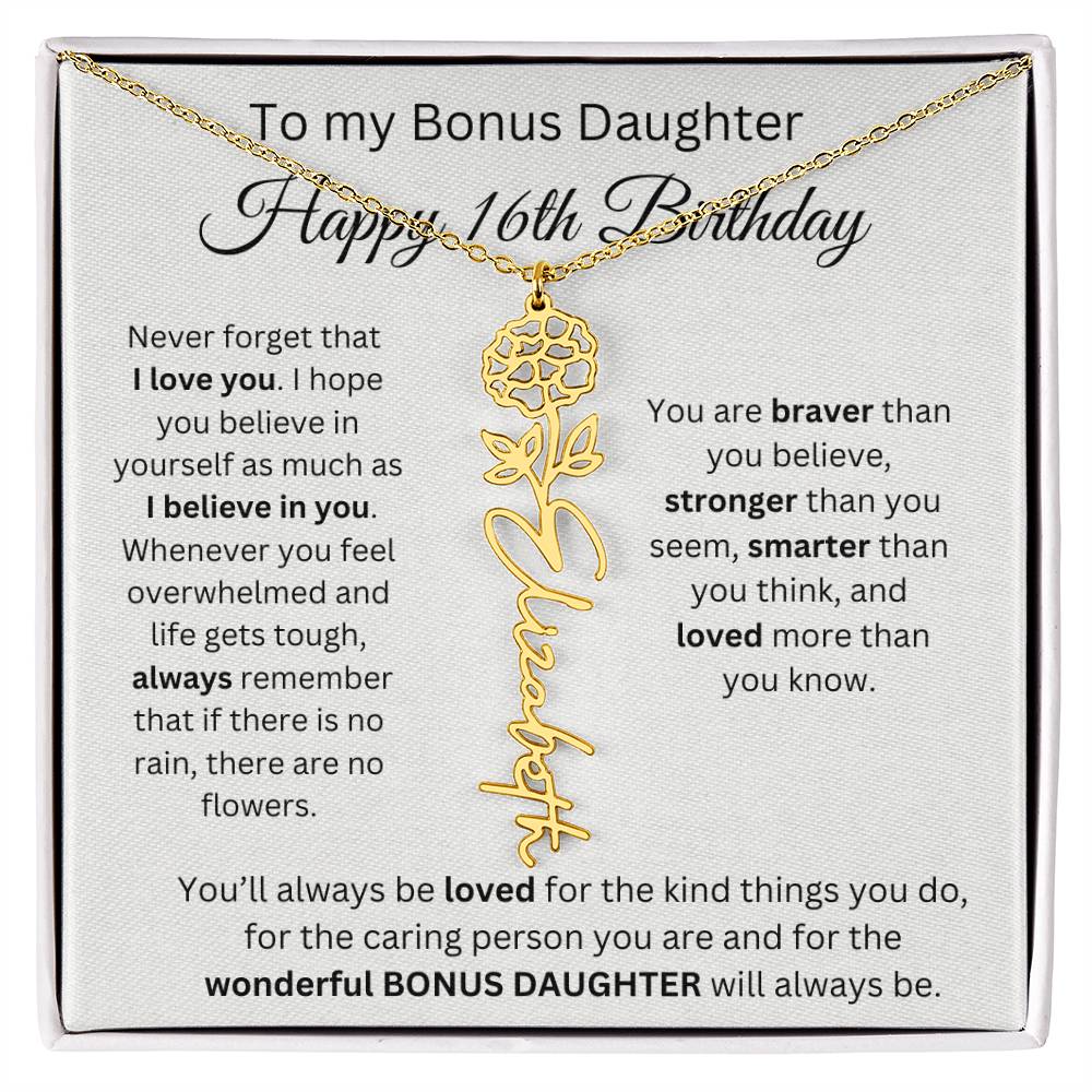 To My Bonus Daughter | Happy 16th Birthday | Flower Name Necklace
