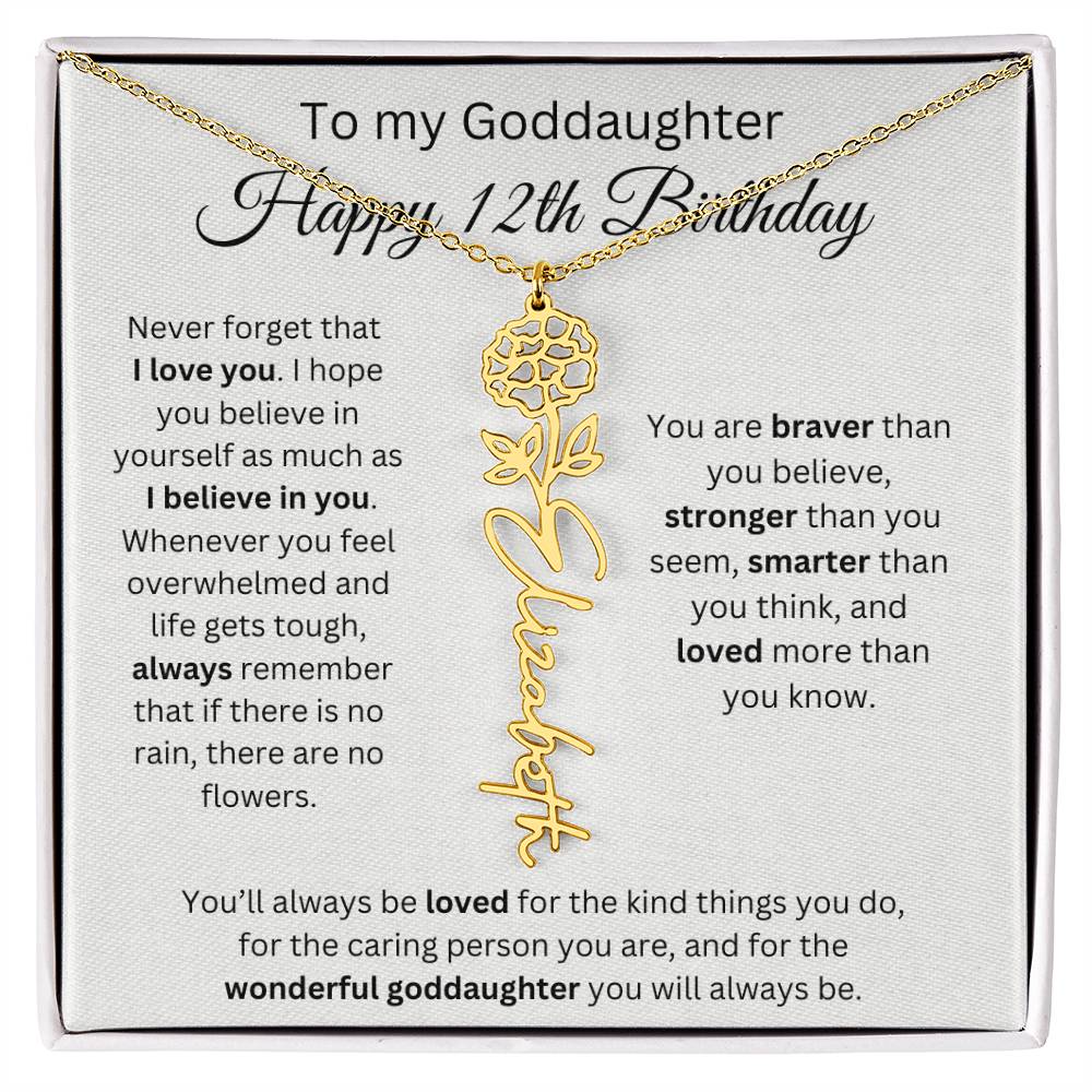 To My Goddaughter Happy 12th Birthday - Flower Name Necklace