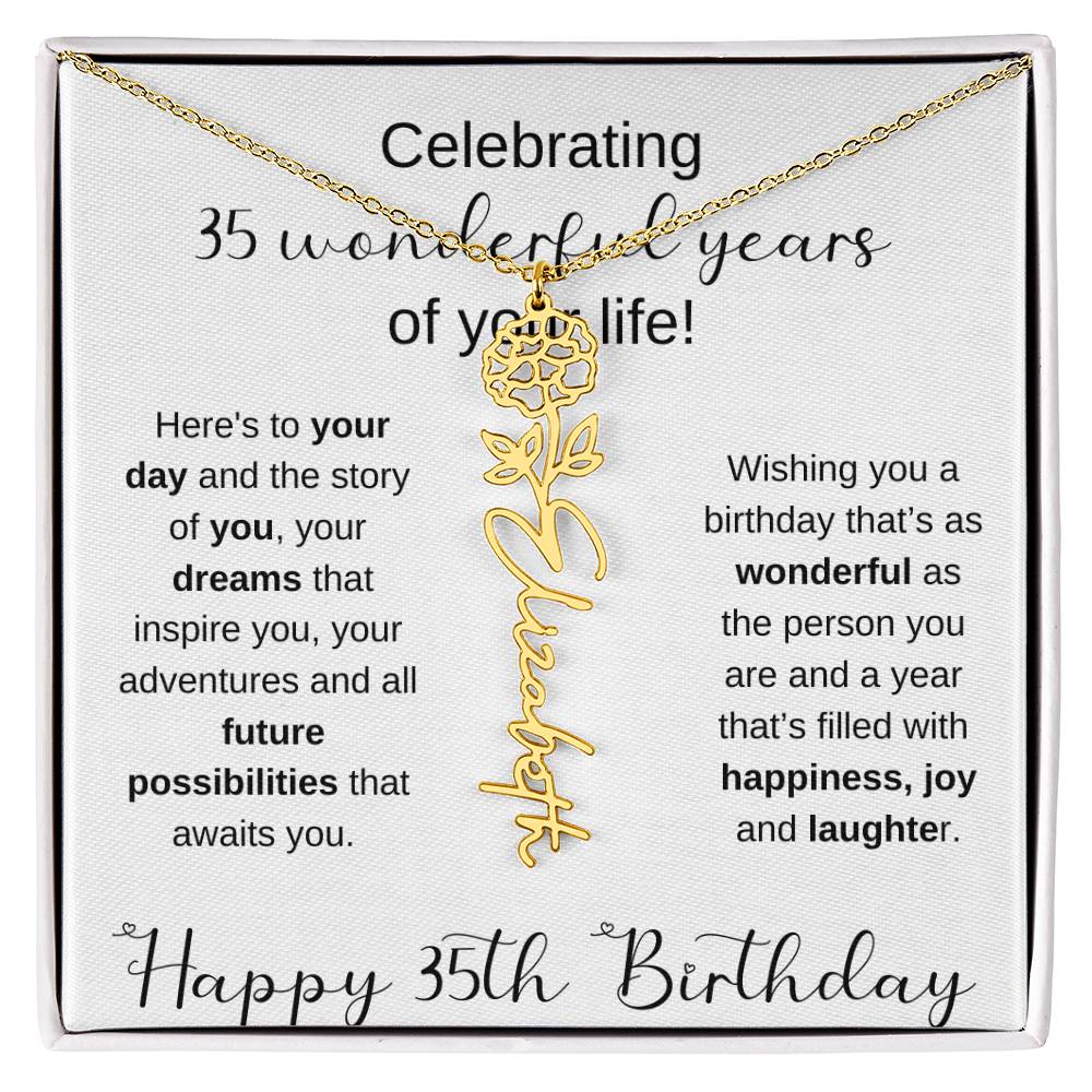 Happy 35th Birthday | Flower Name Necklace
