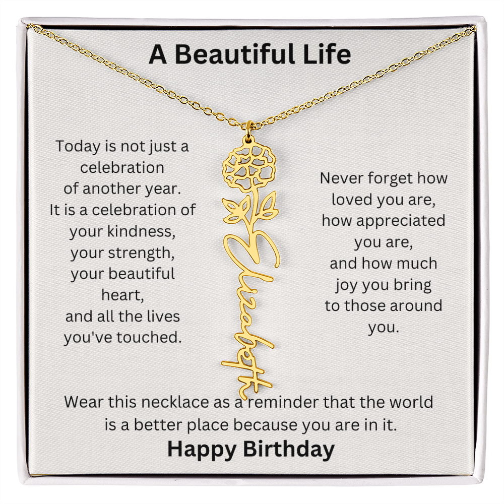 Personalized Birth Flower Name Necklace Birthday Gift for Her