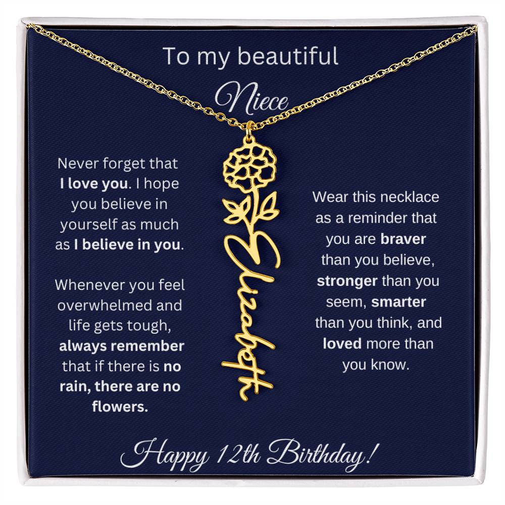 Niece 12th Birthday | Never Forget That I Love You | Birth Flower Name Necklace