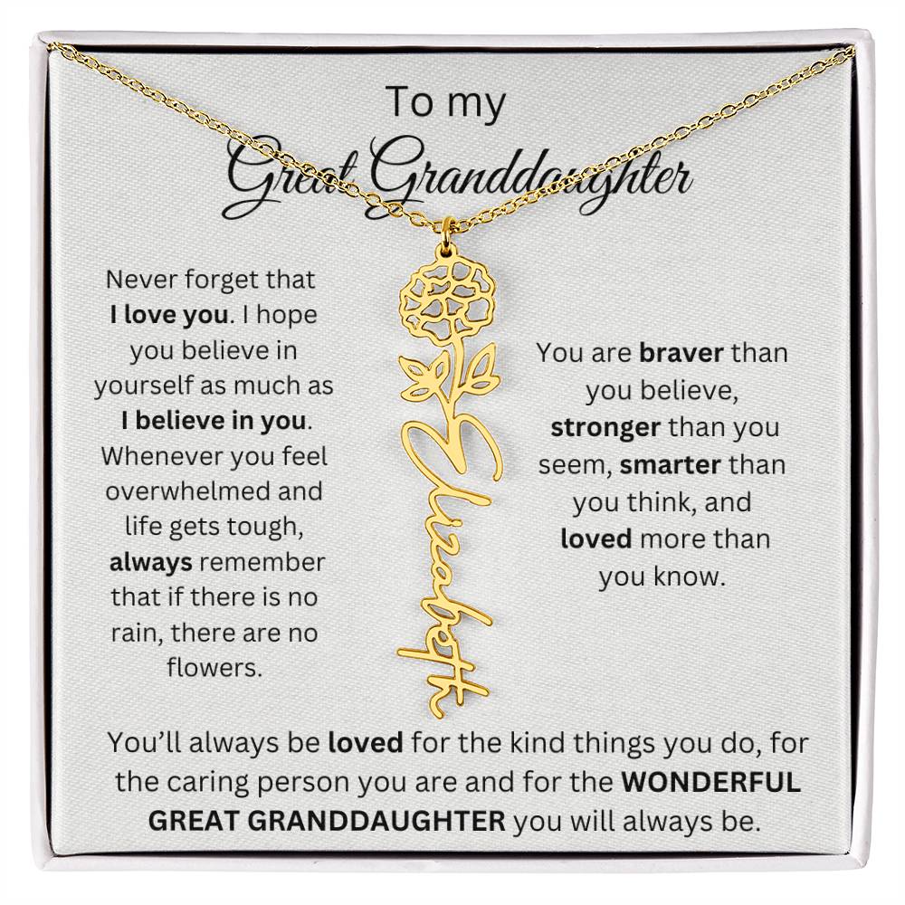 To My Great Granddaughter | I Love You | Flower Name Necklace